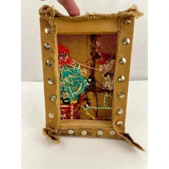 VTG Crewel Girls Memory Box Embroidered Textile Wall Art 7"x5" Sunset Designs - Picture 2 of 9